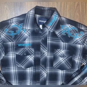 Wrangler Men’s Small Long Sleeve Plaid Embroidered Western Button Down Shirt C6